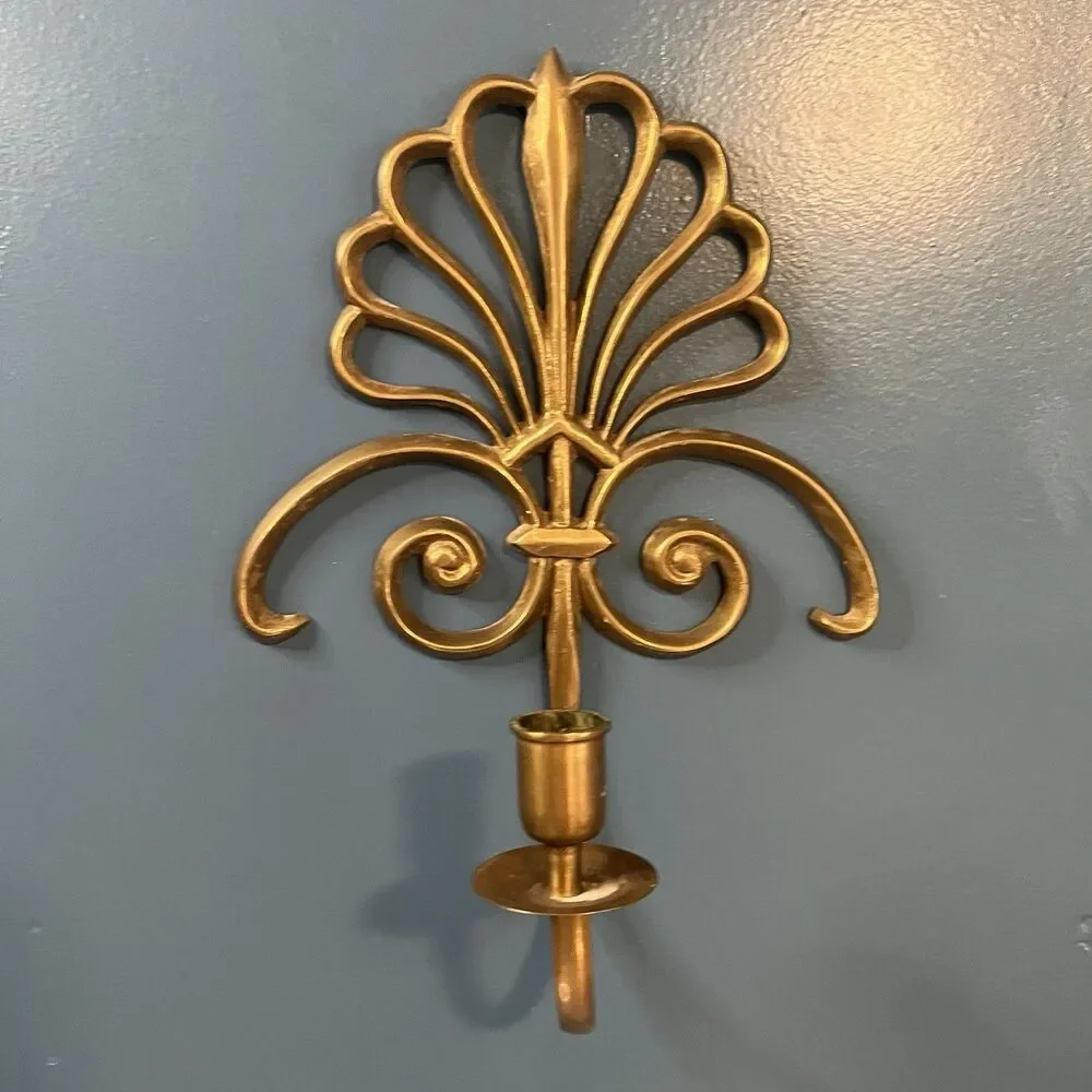 Solid Brass Wall Mounted Sconces Pair Scroll Design 90’s Single Candlestick